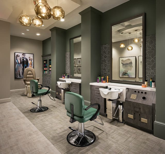 The Preston at the Park Cities Indulge Salon & Spa Salon chairs found in the on-site salon at the Preston at the Park Cities