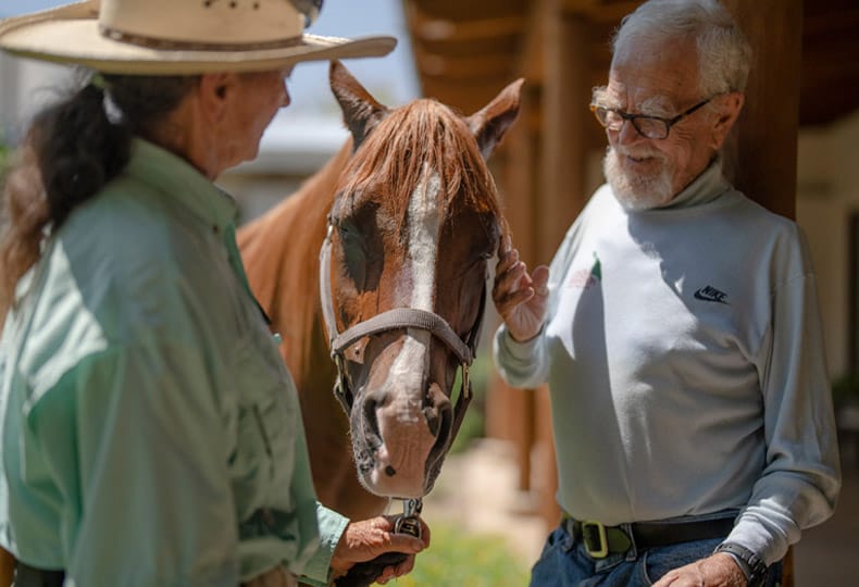 gentlemen petting a horse while talking to stable attendant gentlemen petting a horse while talking to stable attendant