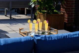 Juice glasses on top of the table