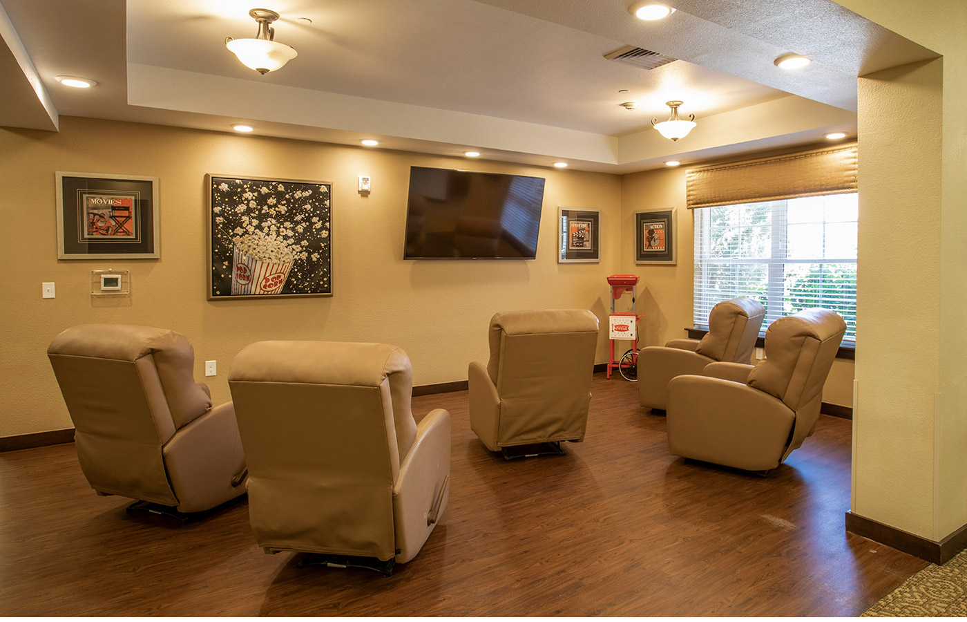Theater room - Gallery The theater room include a large tv screen and armchairs