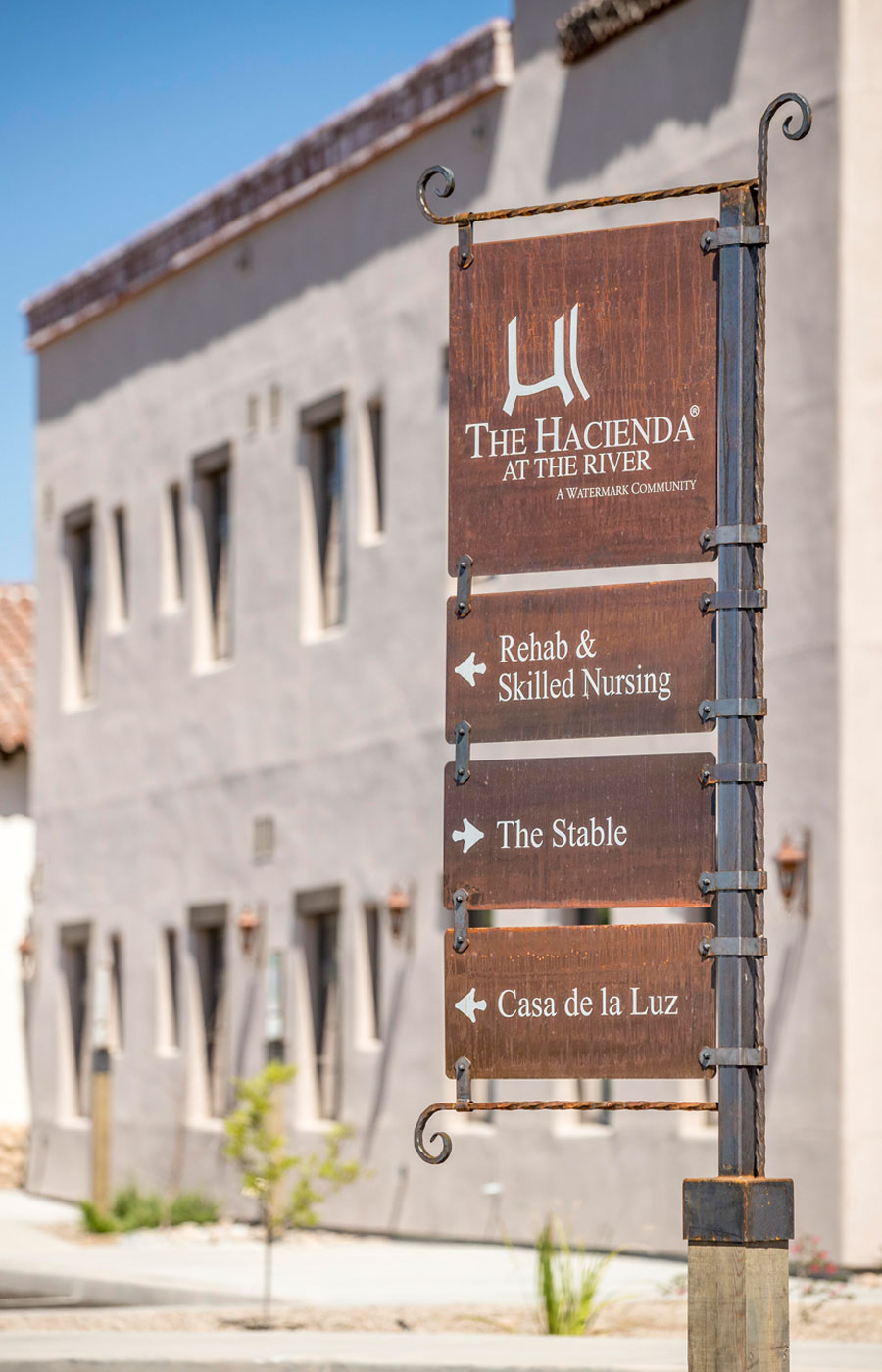 The Hacienda at the River Signage directing residents to various areas at The Hacienda at the River